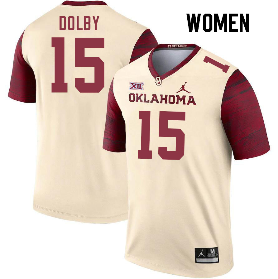 Women #15 Kendel Dolby Oklahoma Sooners College Football Jerseys Stitched-Cream - Click Image to Close